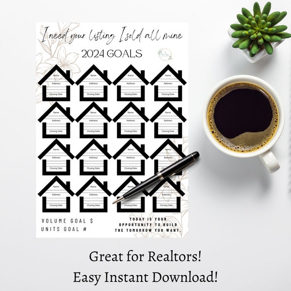 Real Estate Goal Tracker | Closing Tracker | Realtor | Closing Anniversary Tracker | Anniversary Chart | Everything I touch turns to sold