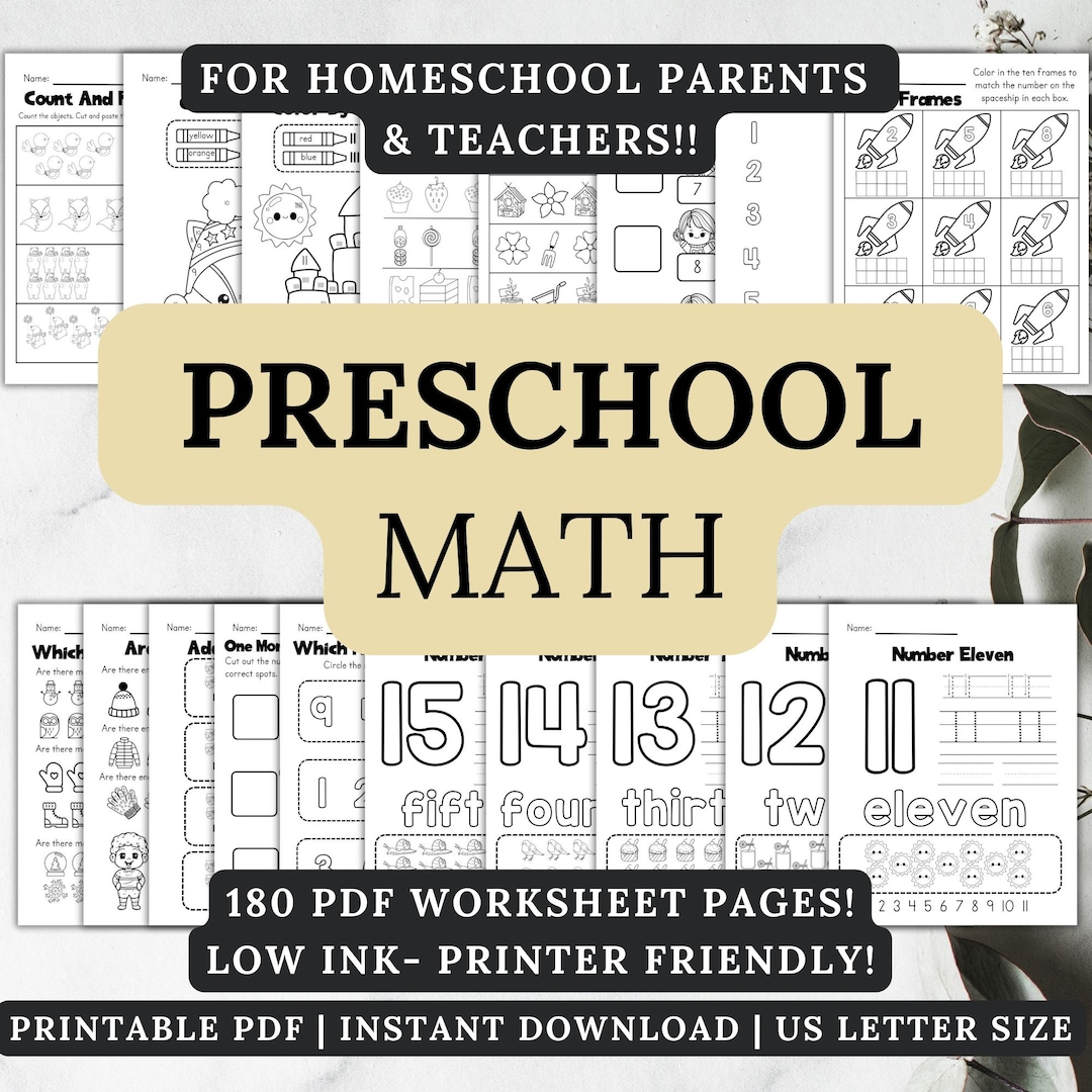 180 Printable Numbers Preschool Math Worksheets: 180 Printable Pages (PDF) - Etsy