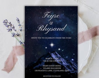 Starry Night Wedding Invitation: Elegant Canva Template, Easy-Edit