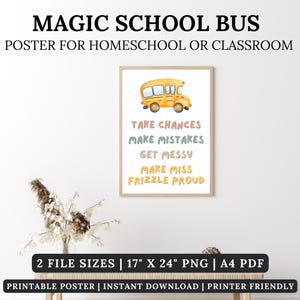 Póster educativo bohemio de Miss Frizzle, impresiones para la educación en el hogar, pósteres de aprendizaje, aula bohemia, autobús escolar mágico, cita, decoración de pared Montessori