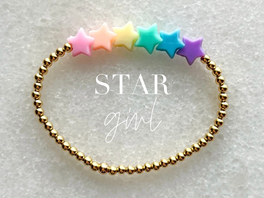 Rainbow Star Bead Bracelet Pastel Star Candy Beaded Bracelet Etsy