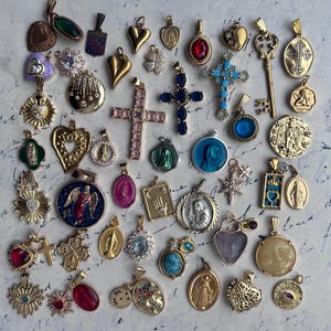 Lovely French Vintage 18k gold Style Religious Charms in great condition metals golden silver holy mary jesus antique necklace choose of set