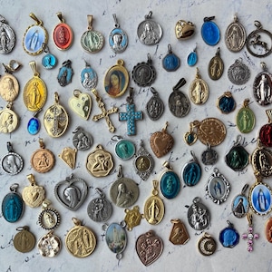 Lovely French Vintage Style Religious Charms in great condition diverse metals gold silver holy mary jesus god antique necklace gift