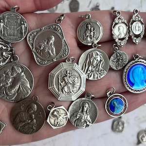 Antique French Religious Charms Real Silver enamel french vintage old silver pendant by VictoriaQAntiques