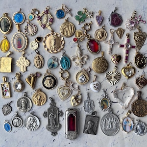 Lovely French Vintage Golden Style Religious Charms in great condition metals gold silver holy mary jesus god antique necklace gift choose