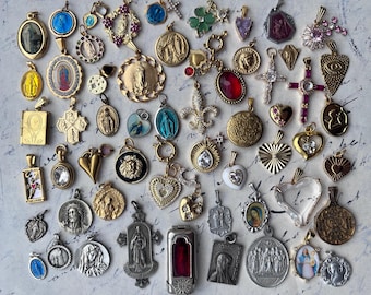 Lovely French Vintage Golden Style Religious Charms in great condition metals gold silver holy mary jesus god antique necklace gift choose
