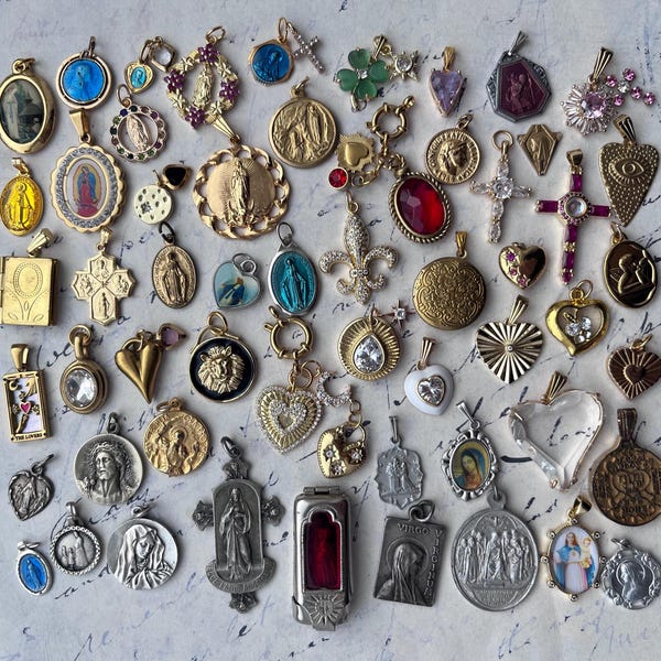 Lovely French Vintage Golden Style Religious Charms in great condition metals gold silver holy mary jesus god antique necklace gift choose