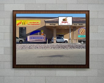 UFO Wall Art of Alien at Fast Food Drive-Thru