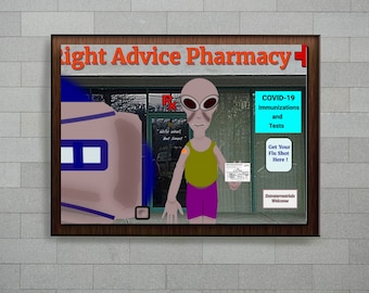 Poster Of Alien Getting COVID Vaccine