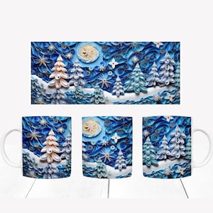 Blue Christmas Mug, 15oz Ceramic Mug. Blue Winter Wonderland Coffee Mug, Ceramic Coffee Mug, 15oz Ceramic Mug,