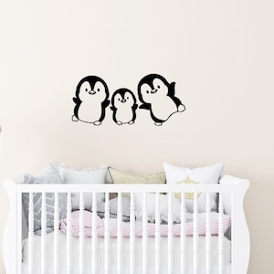 Nursery Wall Decal, Kids Wall decor, Vinyl Wall Decal, Removable Wall Decoration, Penguin Parents and Baby Wall sticker,