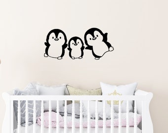 Nursery Wall Decal, Kids Wall decor, Vinyl Wall Decal, Removable Wall Decoration, Penguin Parents and Baby Wall sticker,