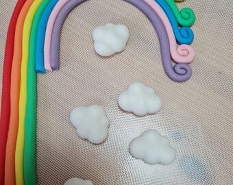 Fondant figures, cake decoration, cake decoration made of fondant, rainbow, cross with pictures, 6 clouds