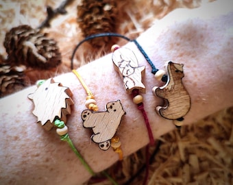 Solidarity bracelets in wood and cotton association animal protection wildlife