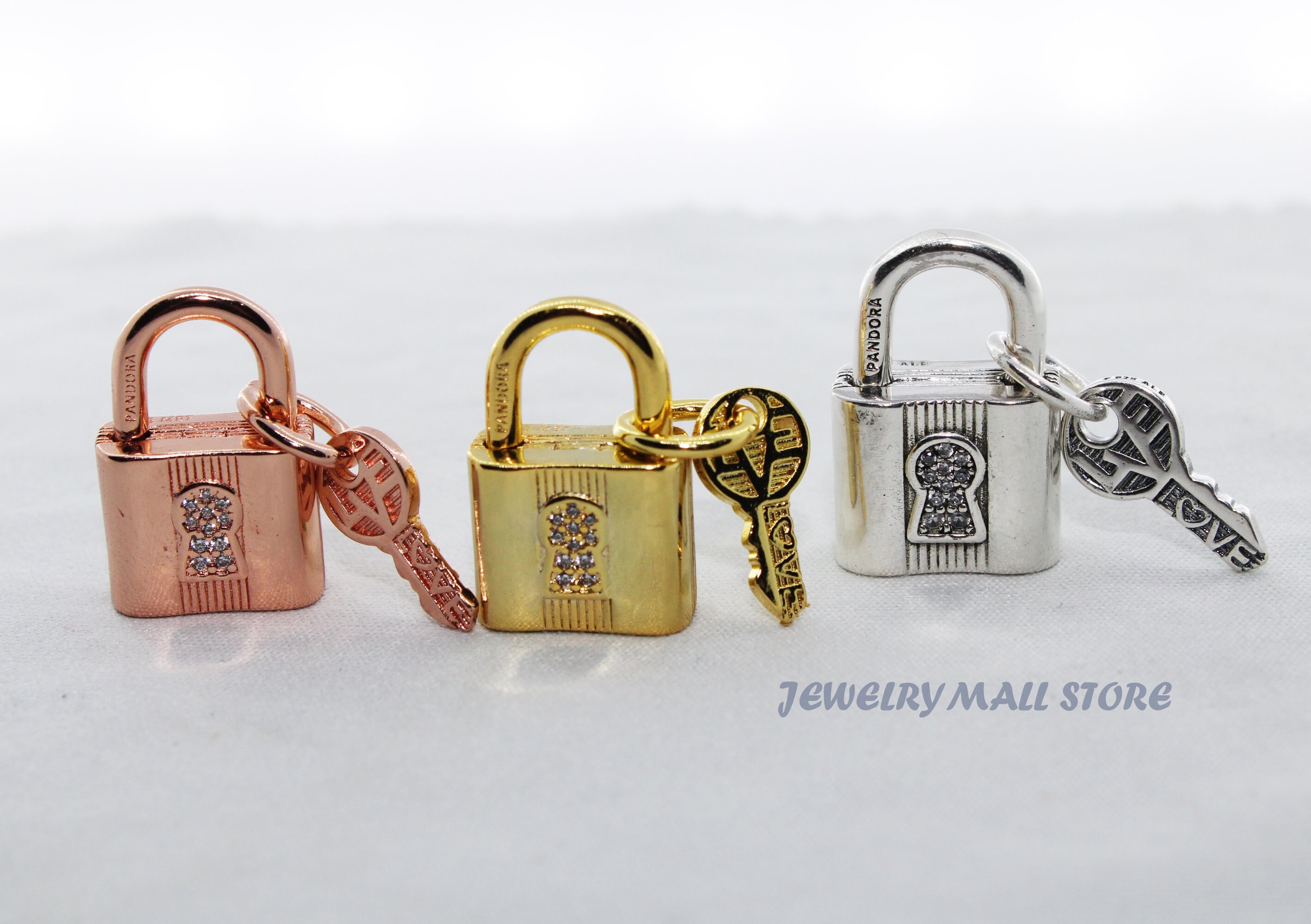 Padlock \u0026 Key Dangle Charm Silver 