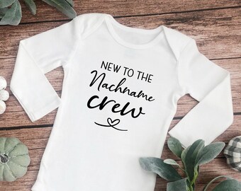 New to the Crew Baby Bodysuit Personalized Last Name Bodysuit Birth Gift Cotton Bodysuit Announce Pregnancy