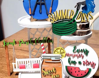 Summer Tiered Tray Decor Set: Farmhouse BBQ, Sweet Tea Mini Signs