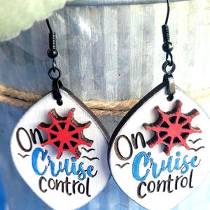 Cruise Earrings, Nautical Ship Wheel, Laser Cut Wood