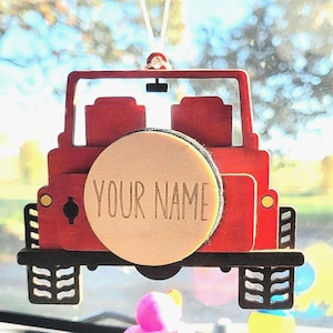 Personalized Jeep Rearview Mirror Charm: Laser Engraved Wood, Ponytail Holder