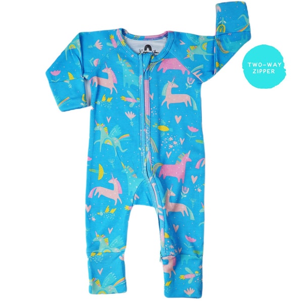 Unicorn Sleeper for Baby Girl, Unicorn Baby Outfit, Organic 2 Way Zipper Sleeper, Girl Pajamas, Unicorn & Rainbows Sleeper, Baby Shower Gift