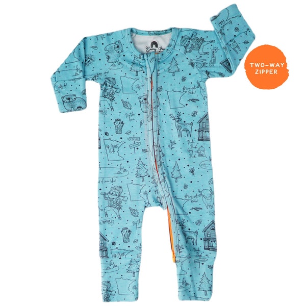 Minnesota Baby Clothes, Organic 2 Way Zipper Baby Sleeper, Toddler Romper, Boy Pajamas, MN Pride Sleeper, Sleep & Play PJs, Gift Baby Shower