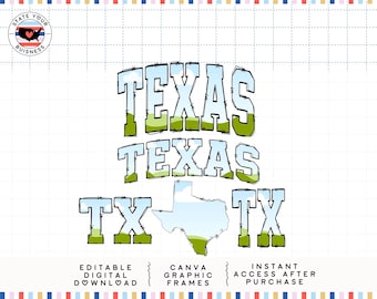 Molduras Canva do Texas Varsity | Modelo de Texto de Orgulho do Estado para Camisetas, Moletons e Designs Digitais