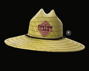 Personalized Waterman Straw Hat - Custom Engraved Leather Patch, Unique Design for Sun Protection with your logo or Custom Text