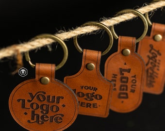 Personalized Leather Keychain: Custom Logo or Text – Saddle Tan Key Fob