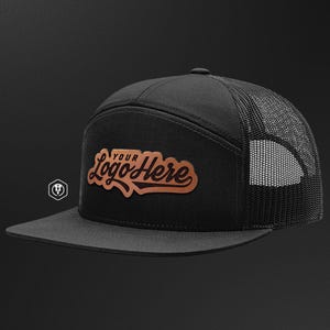 Personalized Leather Patch Flat Bill Hat: Laser-Engraved Custom Logo – Richardson 168 Seven Panel