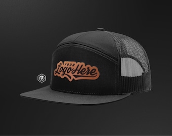 Personalized Leather Patch Flat Bill Hat: Laser-Engraved Custom Logo – Richardson 168 Seven Panel