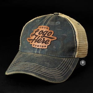 Custom Leather Patch Legacy Trucker Hat, Laser Engraved for Company brand, Personalized Logo or Text, Legacy Hats