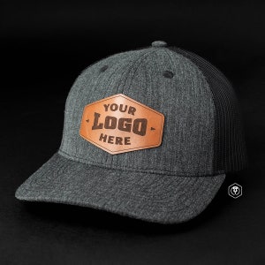 Custom Trucker Leather Patch Hat, Laser Engraved for Company brand, Personalized Logo or Text, Richardson Hats