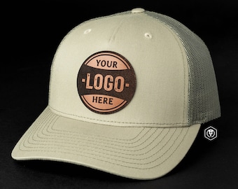 Personalized Leather Patch Trucker Hat: Laser-Engraved Custom Logo – Richardson 112FP Five Panel