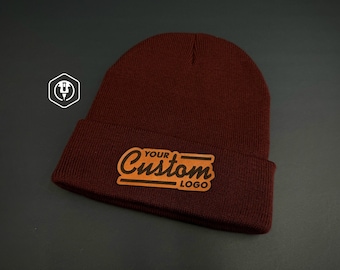 Personalized Leather Patch Beanie: Custom Logo Winter Hat