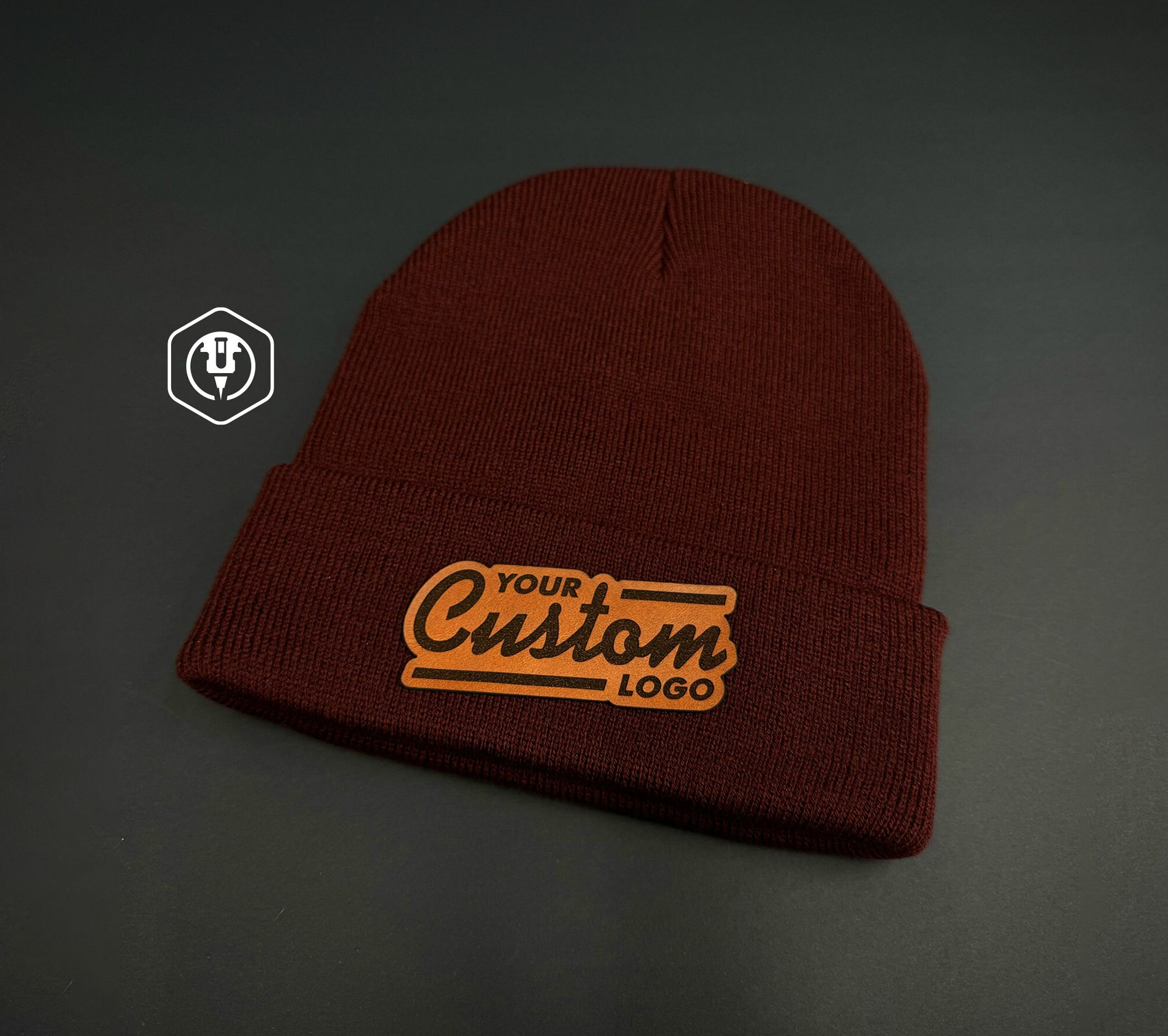 Personalized Leather Patch Beanie: Custom Logo Winter Hat