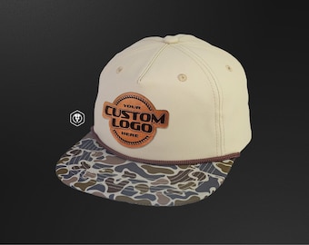 Personalized Leather Patch Rope Hat: Laser-Engraved Logo Design – Five Panel