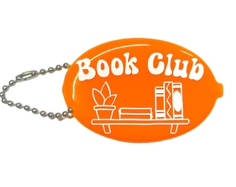 Bright Orange Book Club Rubber Squeeze Coin Pouch Keychain