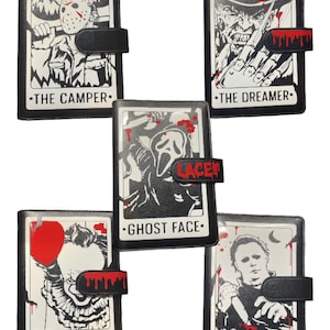 Tarotkaart horrorfilm witte en rode afdrukken op zwart kunstleer A5 A6-map persoonlijk budget