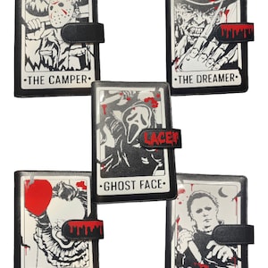 Carte de tarot de film d'horreur, impressions blanches et rouges sur simili cuir noir A5 A6 Classeur personnel