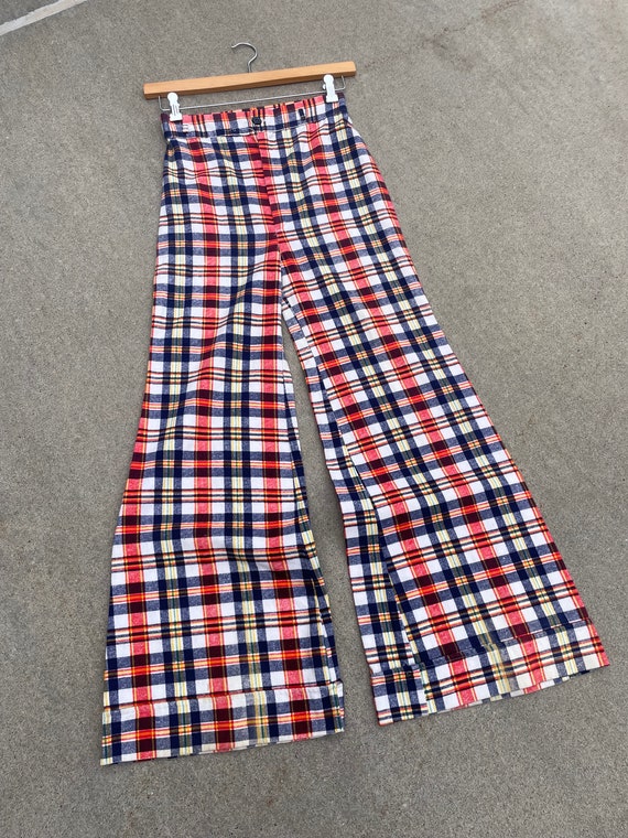 Vintage 1970’s Plaid Cotton Flared Bell Bottoms