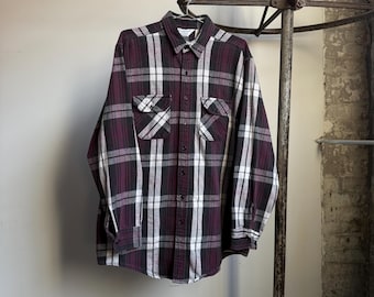Vintage 1980’s Frostproof Purple Plaid Woven Cotton Flannel Work Shirt, American Workwear, X-Large