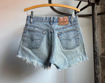 Vintage 1980’s Levi’s 501 Button Fly Cutoff Jean Shorts, Femme Denim Shorties, Lightwash Denim Shorts, 28” Waist