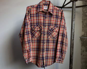 Vintage 1970’s Big Mike Cotton Flannel Work Shirt, Red Shadow Plaid, Small