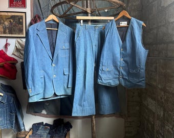 Vintage 1970’s Levi’s Panatela Denim Leisure Suit, Three-Piece Suit, Size 42