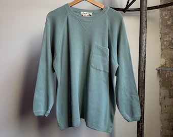 Vintage 1990’s Teal Eddie Bauer Cotton Pullover Pocket Sweater, Single V, Medium