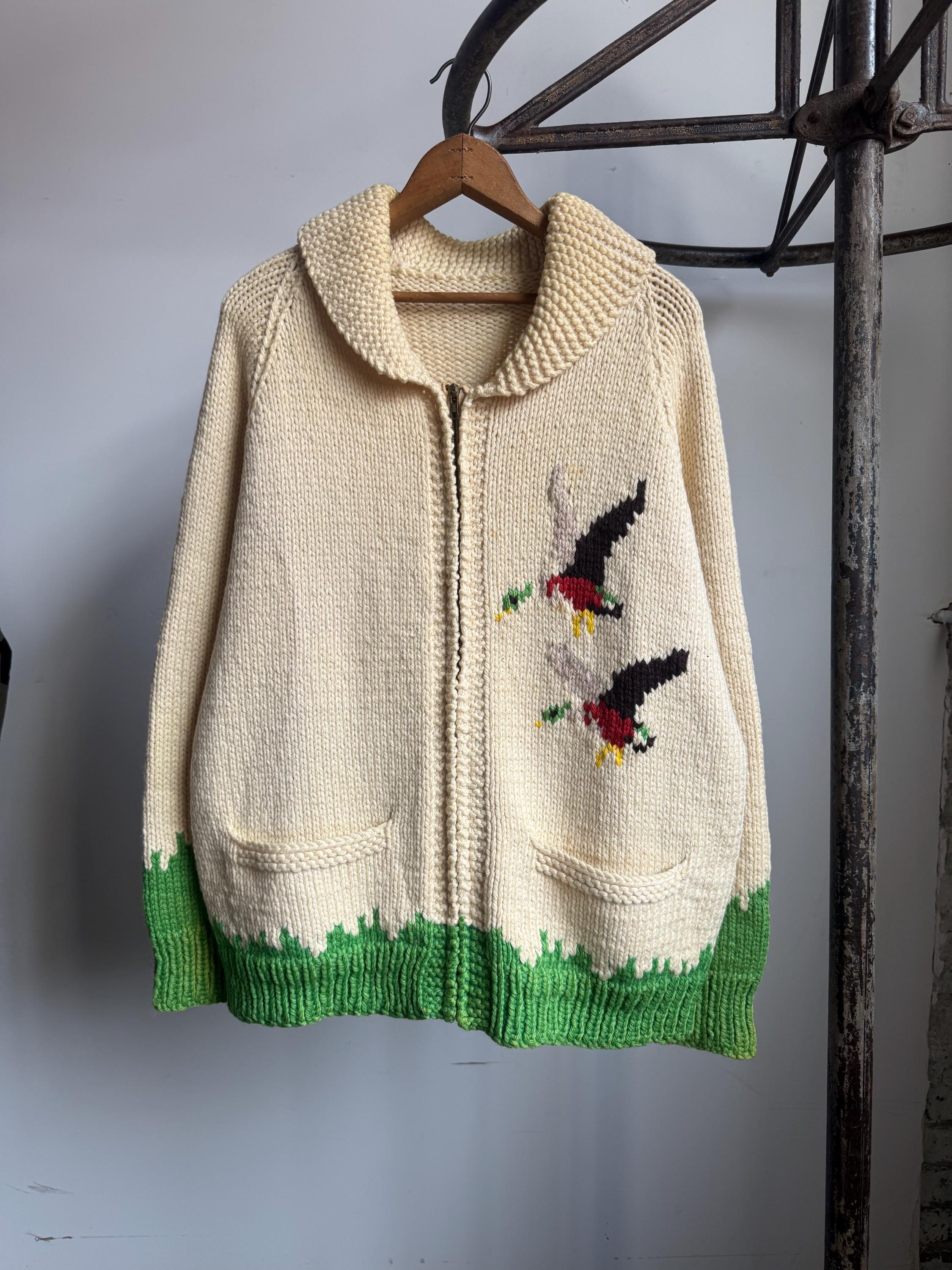 Vintage 1960's Hand Knit Mallard Duck Wool Cowichan Sweater