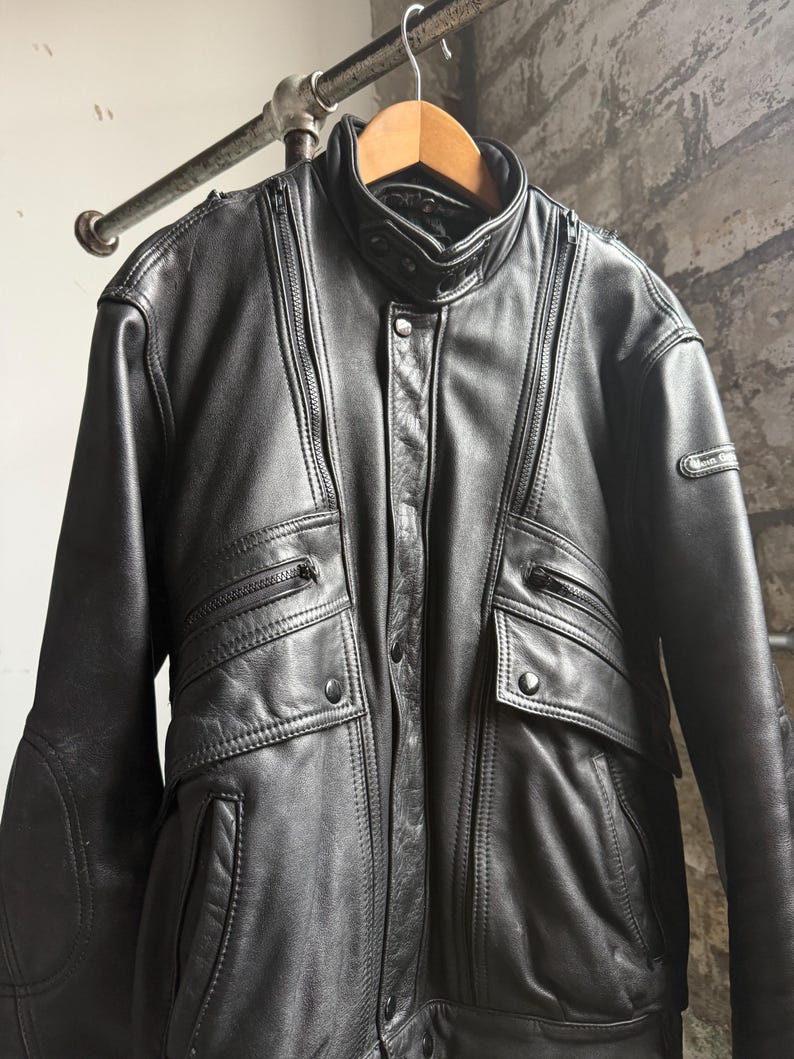 Hein Racing Vintage 1990’s Hein Gericke Black Leather Motorcycle Racing Jacket ...