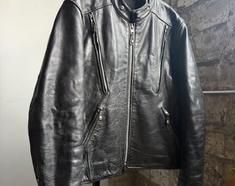 Vintage 2000’s Black Leather Motorcycle Jacket, Size Large, First Leather Apparel