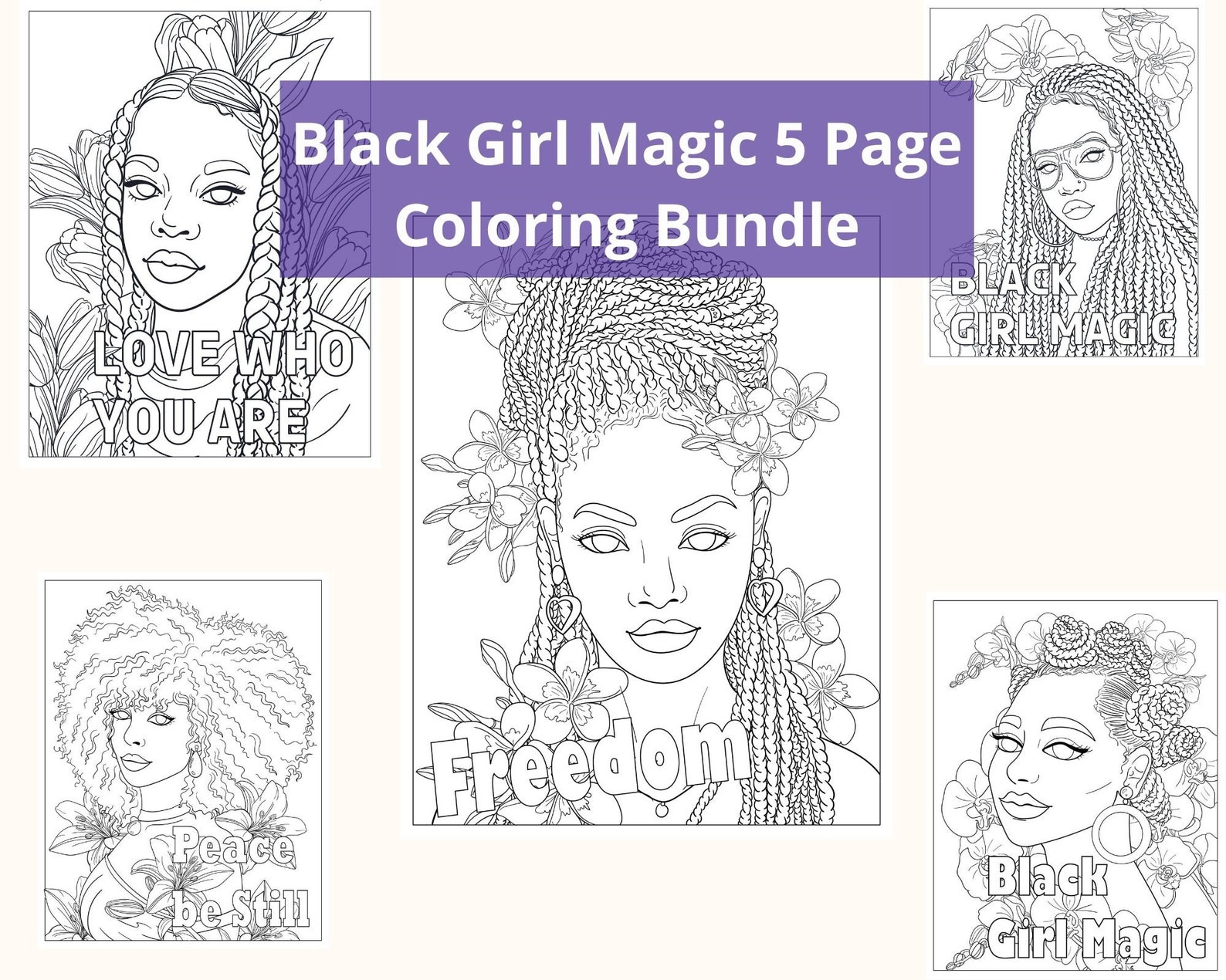 Black Girl Magic | 5 Coloring Pages | Printable Coloring Pages - Etsy