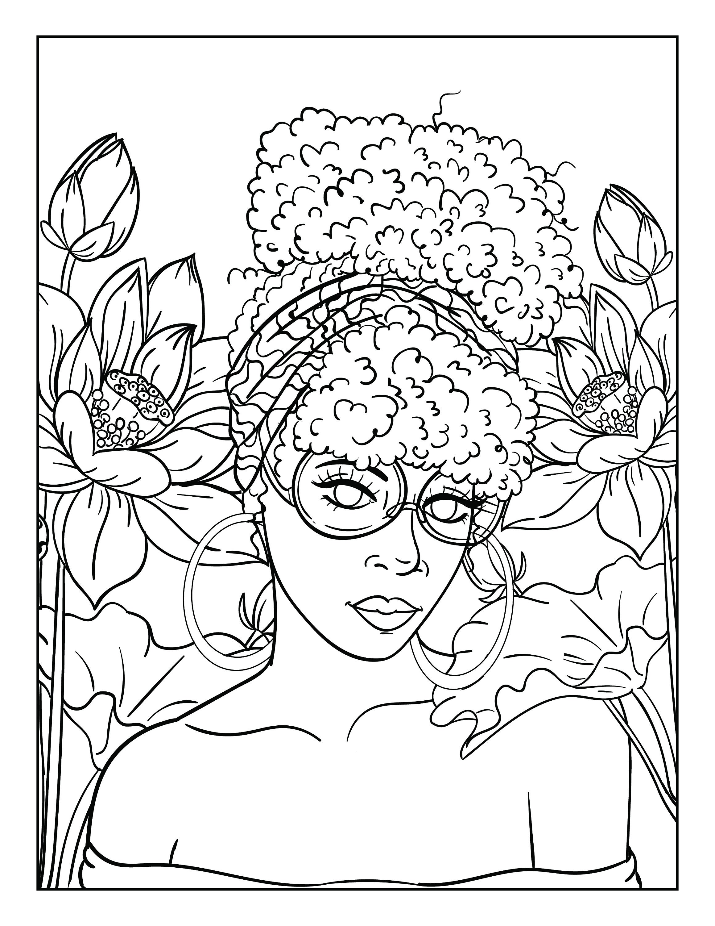 African Girl Black Woman Coloring Book Pages for Adults